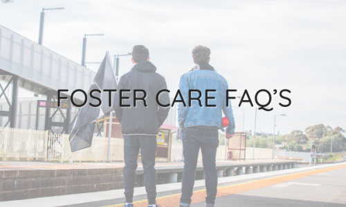 Foster care dad and foster care child waiting at a train station before AFL game